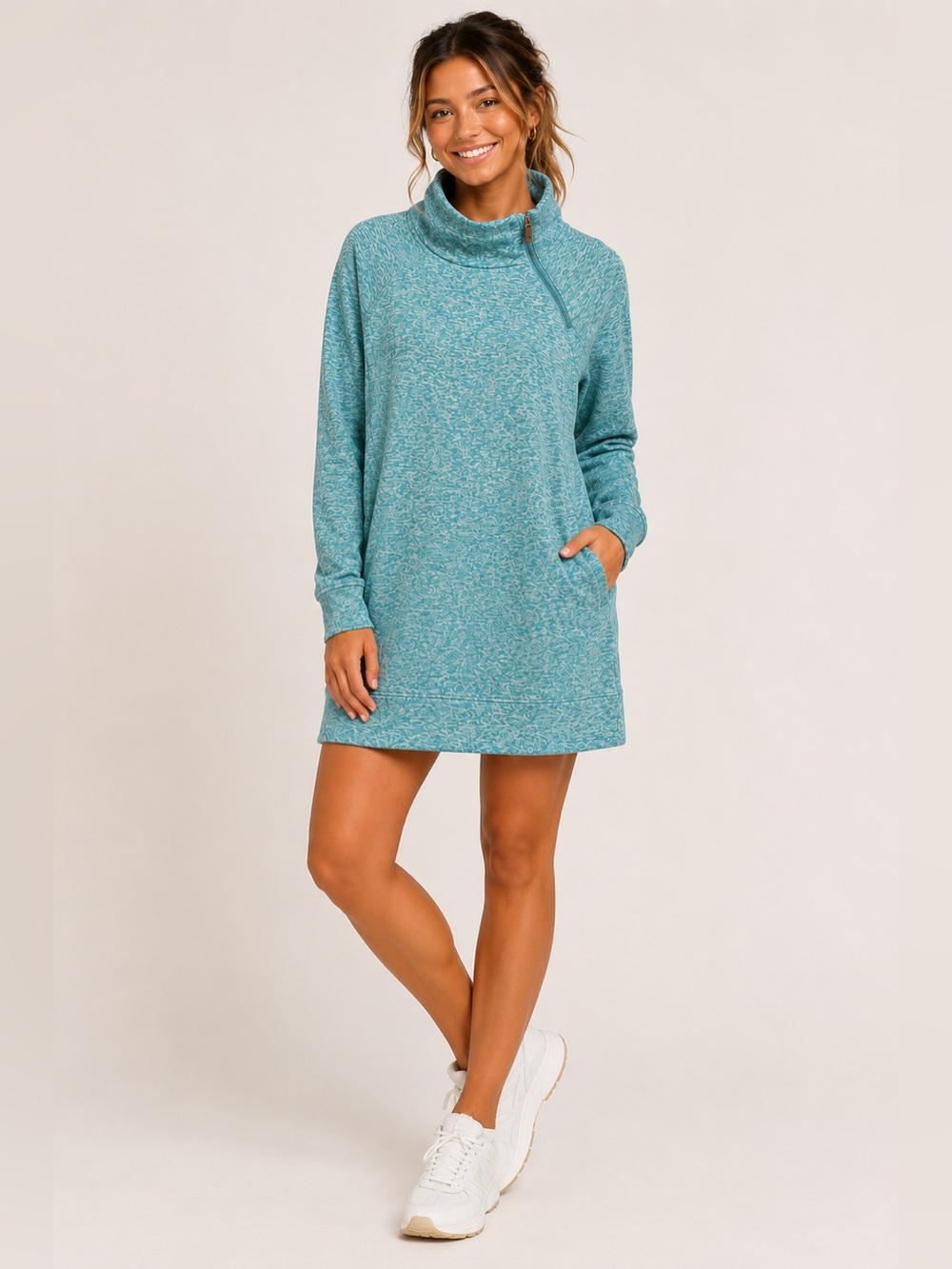 Teal Heather Quarter-Zip Tunic Top